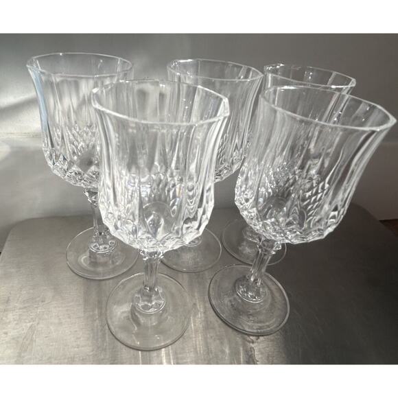 5 Cristal D’Arques Crystal Shot Glasses Longchamp Diamond Cut Cordial Stemmed - Picture 10 of 14
